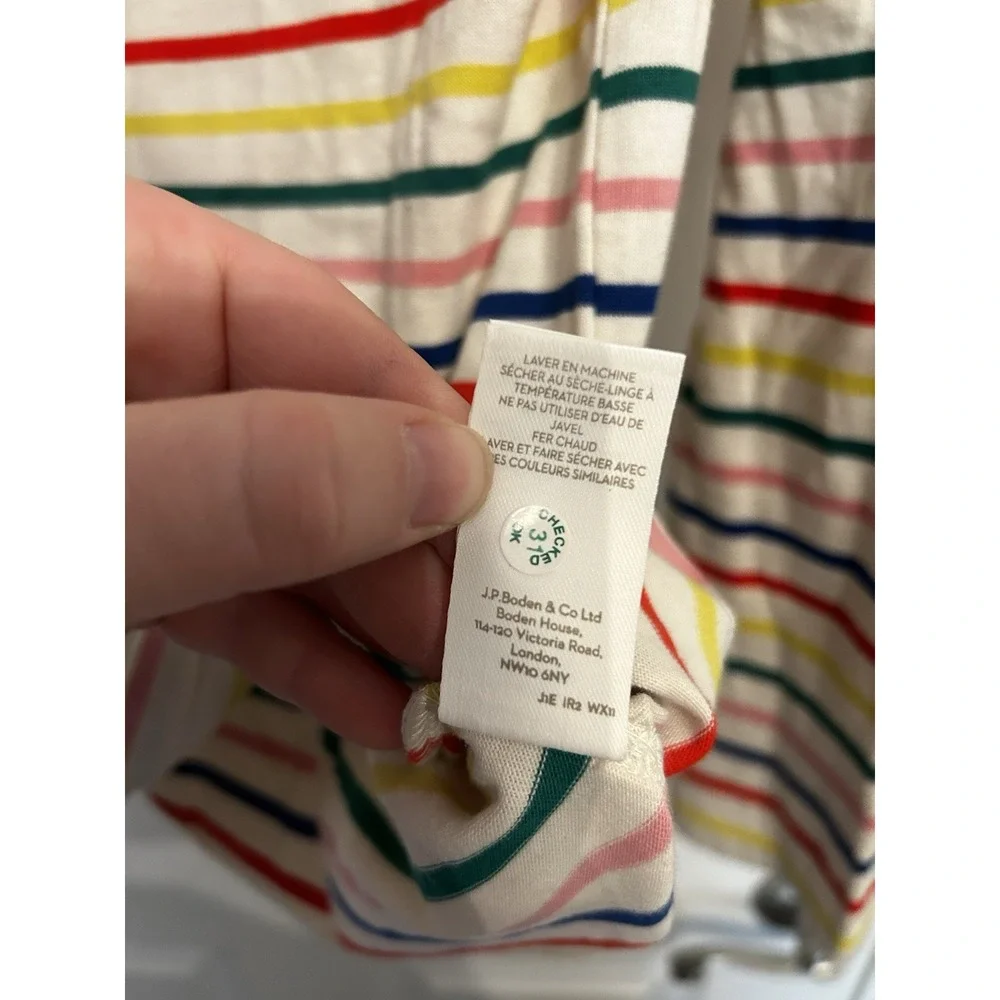NWT‎ Boden Girls 15-16 y Shirt Striped Long Sleeve Boat Neck Top Rainbow Cotton